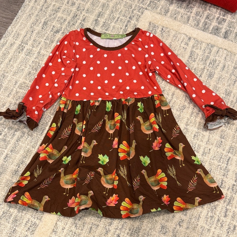 Red Polka Dot and Turkey Print Dress